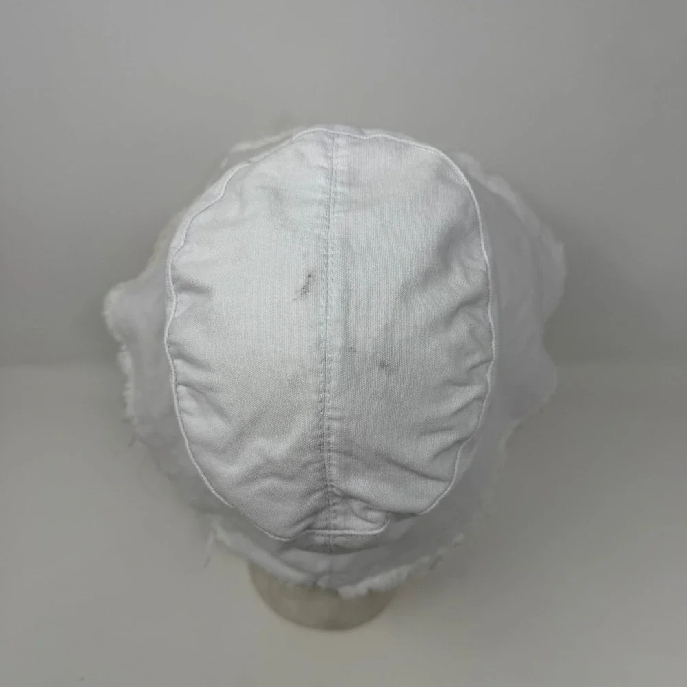 Malibu Palm Tree White‎ Cotton Bucket Hat Frayed Brim Distressed Summer Small